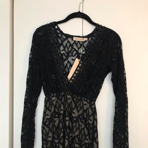 DARK PINK NASTYGAL Deep V Lace Dress